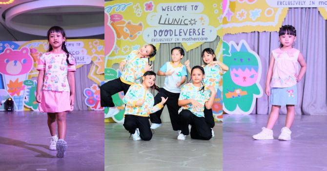 koleksi busana anak laki-laki dan perempuan berhias karakter imajinasi