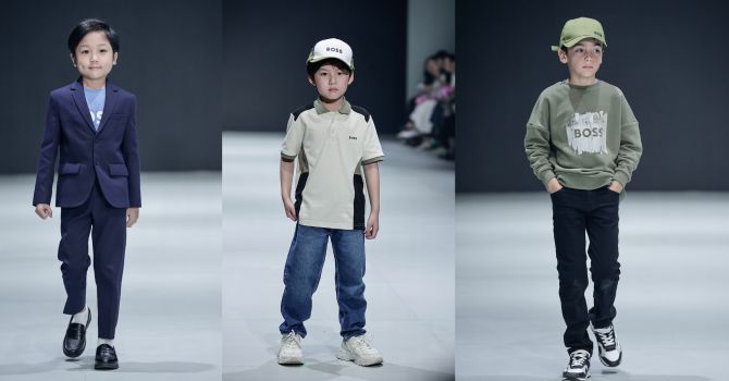 Anak di runway memakai koleksi BOSS Kids Fall Winter 2025